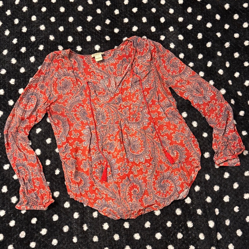 LUCKY BRAND | Paisley Red Women's Top with tassels